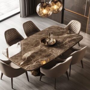 Luxury Marble Dining Table Set with Upholstered Chairs