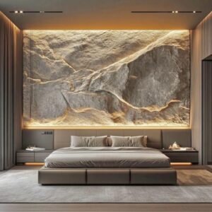 Natural Stone Effect Backlit Wall Panel – Luxury Bedroom Feature Wall