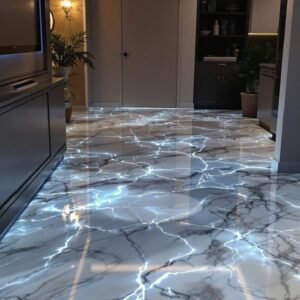 Luxury Marble Effect LED Lightning Floor Design – Futuristic Interior Finish