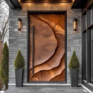 Luxury Hand-Carved Wooden Entrance Door with Organic Flow Design